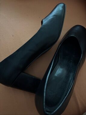 Marshall Black Leather Block Heel Pumps